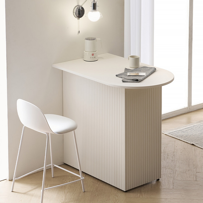 보루네오 헤일로 템바 반타원형 아일랜드식탁 수납 홈바 테이블 조리대 1000 좌측형 방문설치, 화이트