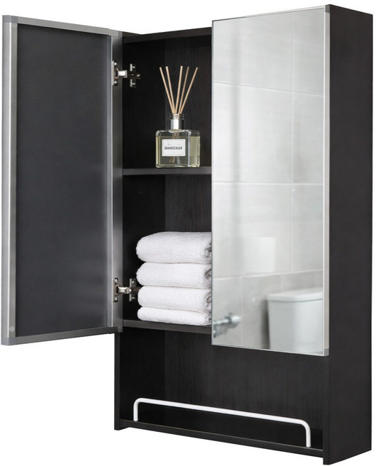 PS 오픈 거울 가이드 욕실 수납장, 블랙, 1개