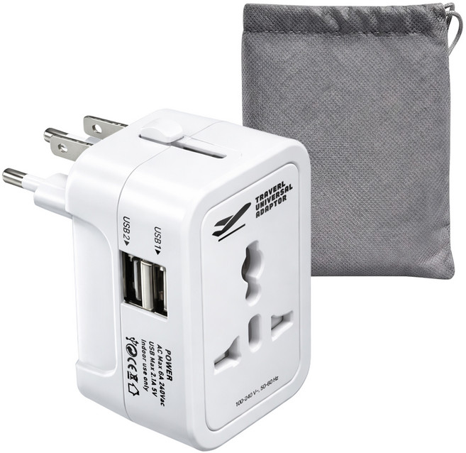 홈플래닛 해외 여행용 멀티 어댑터 USB 2포트 + 파우치 세트, 1세트