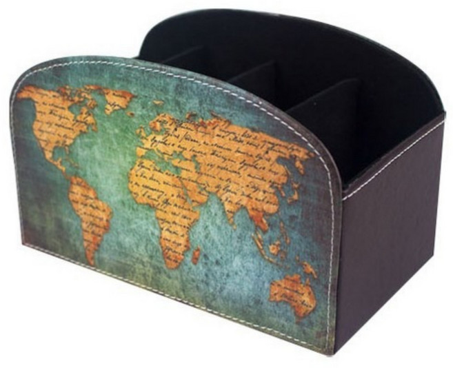 이룬 레트로 PU가죽 리모컨 꽂이 월드맵, 1개