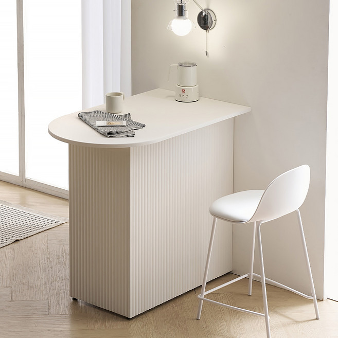 보루네오 헤일로 템바 반타원형 아일랜드식탁 수납 홈바 테이블 조리대 1000 우측형 방문설치, 화이트