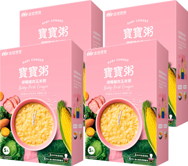 波堤寶寶 寶寶粥 順暢豬肉玉米粥 6個月~2.5歲 5包, 750g, 4盒