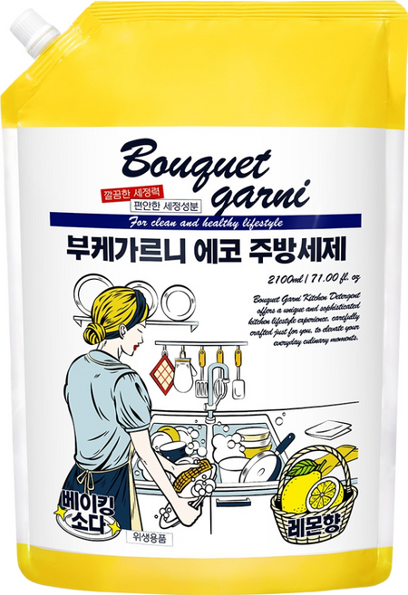 부케가르니 에코 주방세제 레몬향 리필, 2.1L, 1개