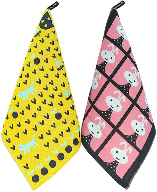 유하우스 북유럽풍 순면 일러스트 면행주 2종 세트, 1세트, 006 산책블루,  랜덤발송