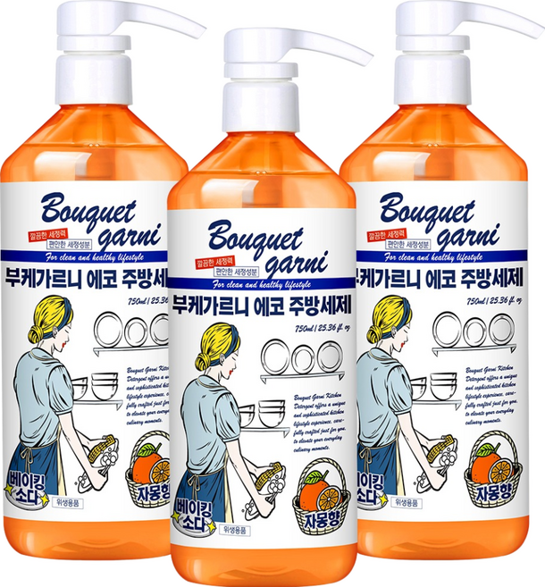 부케가르니 에코 주방세제 자몽향, 750ml, 3개