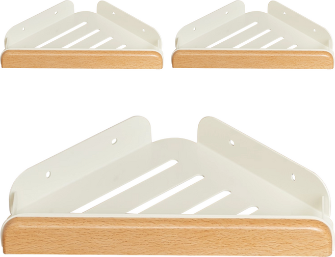 沐慕家居 免釘浴室廚房實木收納架 牆壁置物架, 平面三角款, 3個