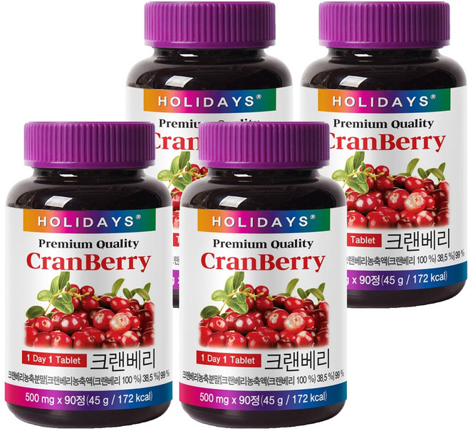 홀리데이즈 프리미엄 크랜베리 타블렛, 90정, 4개