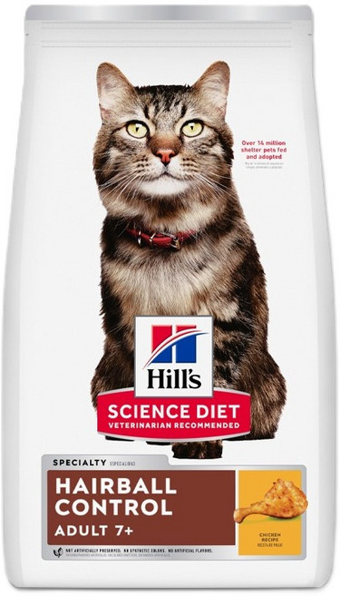 힐스사이언스다이어트 어덜트 7+ 고양이 기능성 사료, 헤어볼, 1.58kg, 1개