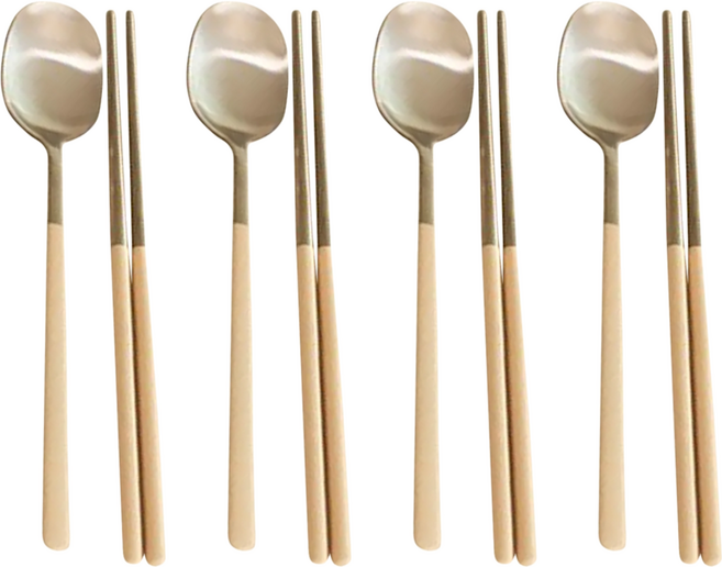 DALPAENGI LIVING 不鏽鋼4人餐具組, 湯匙 + 筷子, 1組, 奶油白