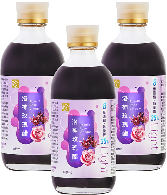 百家珍 Light 果醋 洛神玫瑰醋, 400ml, 3瓶