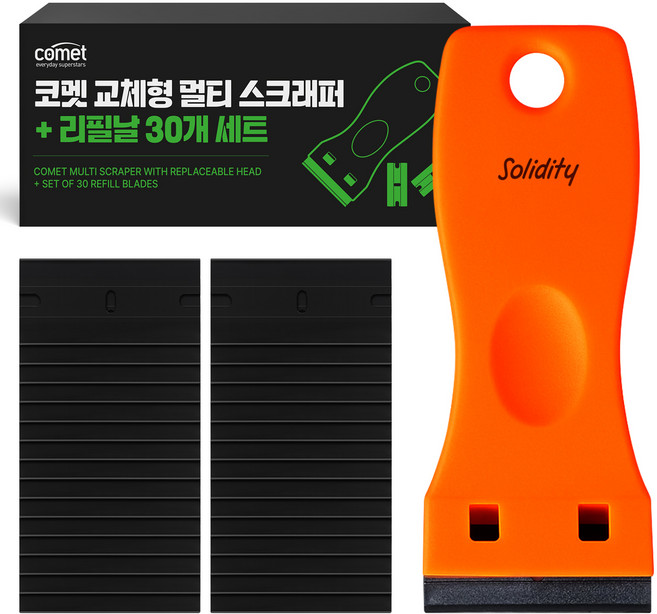 코멧 스티커 제거용 멀티 스크래퍼 + 원터치 리필날 30p 세트, 1세트, 스크래퍼 + 리필날 30p