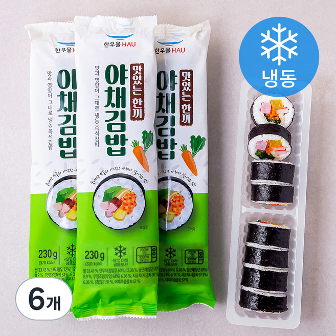 한우물 야채김밥 (냉동), 230g, 6개