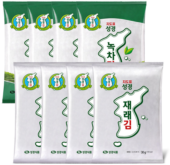 지도표성경 재래식 전장김 30g x 4p + 녹차 전장김 30g x 4p 세트, 1세트