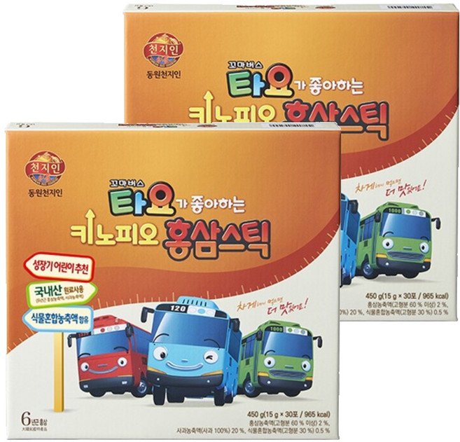 천지인 타요가 좋아하는 키노피오 홍삼스틱, 450g, 2개