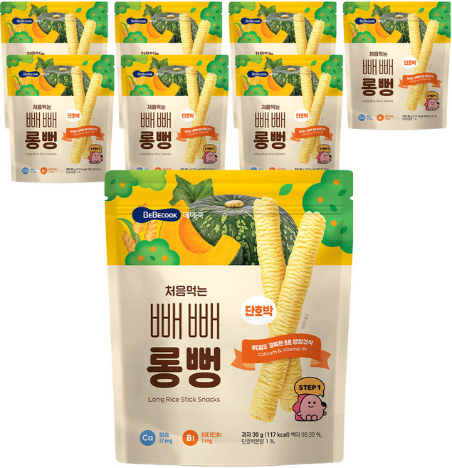 베베쿡 처음먹는 빼빼롱뻥, 단호박, 30g, 8개