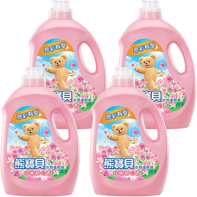Snuggle 熊寶貝 衣物柔軟精 玫瑰甜心香, 3.2L, 4瓶