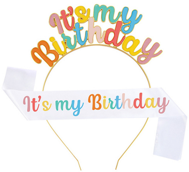이자벨홈 it's my birthday 생일파티 어깨끈 머리띠 세트, 레인보우, 1세트