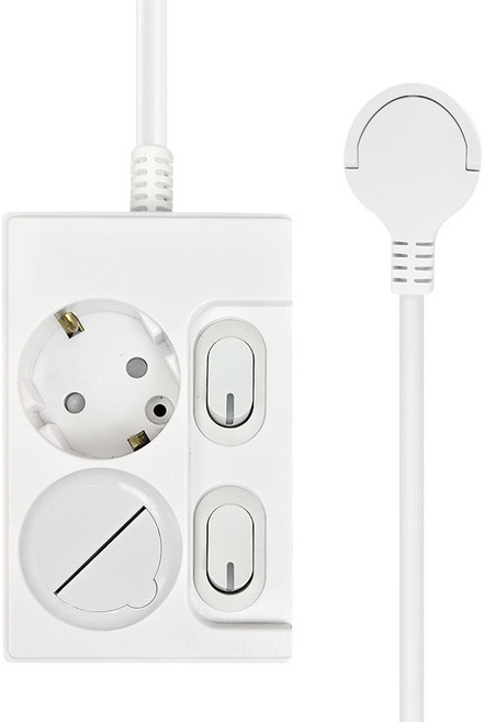 원스탑 제로갭 슬림 개별 스위치 멀티탭 2구 16A + 안전커버, 1m, 클린화이트, 1세트