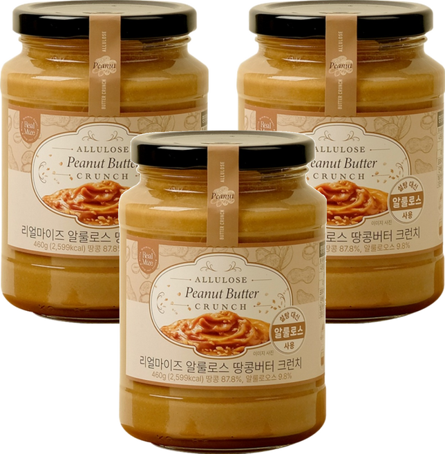 리얼마이즈 알룰로스 땅콩버터 크런치, 460g, 3개