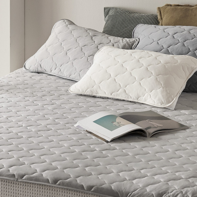 파미지오 사계절 극세사 포근 양면 침대패드 밴드형, 라이트그레이