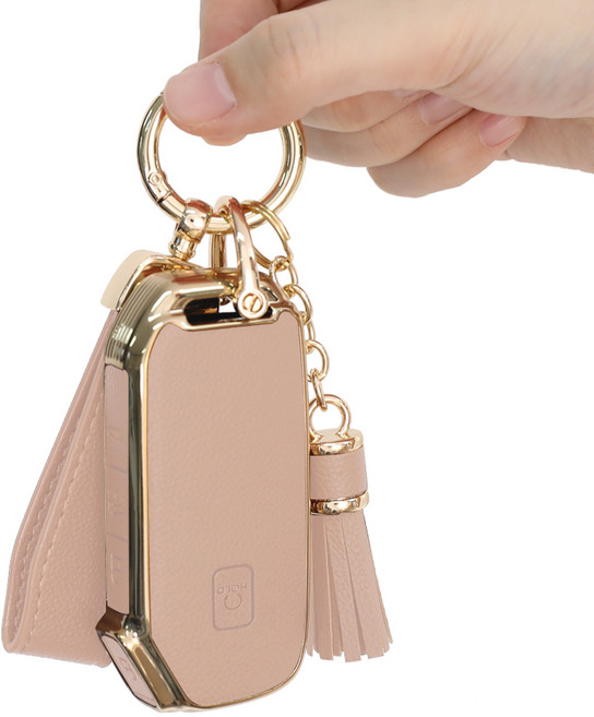 대한오토모빌 자동차 가죽 키케이스 차키커버 키링 키홀더, 베이지, 기아 5버튼/KN-CKAC