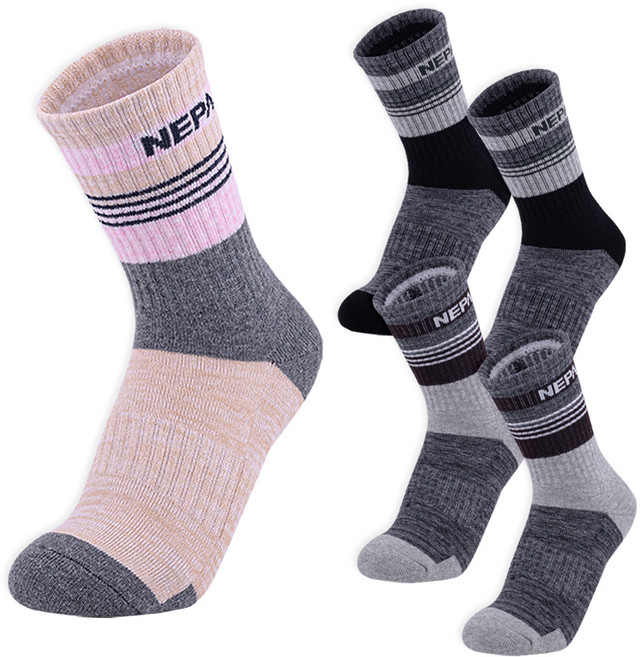 네파 여성용 펄트 서페스 쿠션 크루삭스 5켤레 세트, 그레이 + 블랙 + 핑크, 1세트