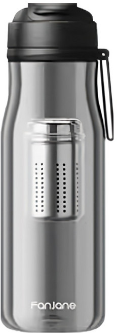 FANJANE 繁簡 磁吸茶水分離泡茶杯 tritan材質 附不鏽鋼茶倉, 黑色, 550ml, 1個