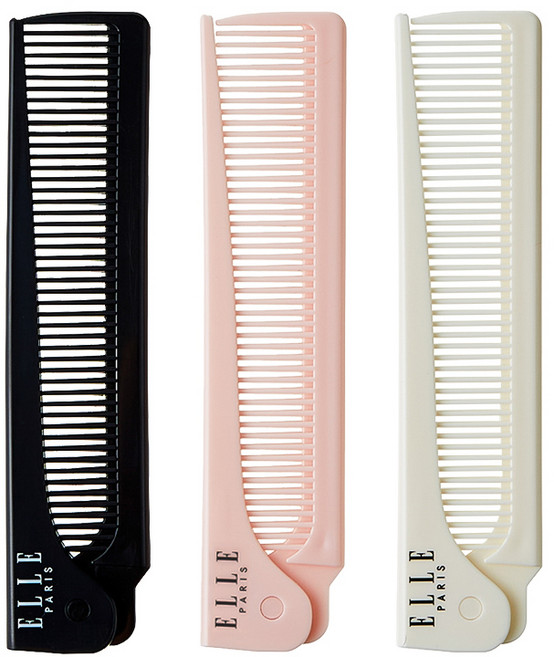 ELLE PARIS 접이식 꼬리빗, 1세트, 아이보리, 파스텔핑크, 블랙