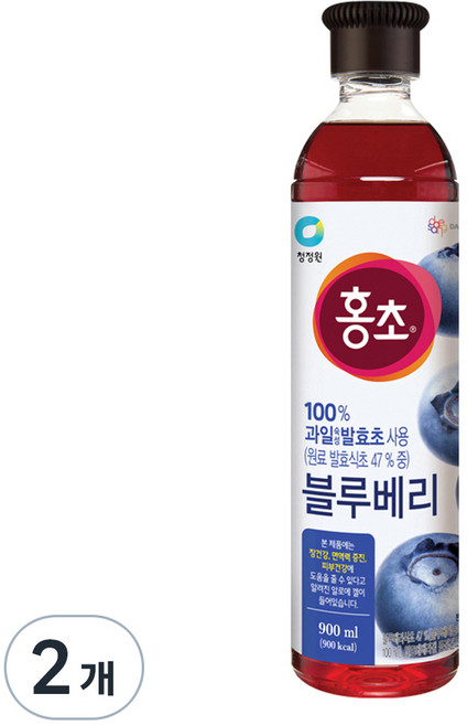 청정원 홍초 100% 자연발효초사용 블루베리, 900ml, 2개