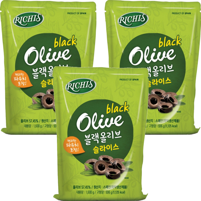 리치스 블랙올리브 슬라이스 파우치, 3개, 1.6kg