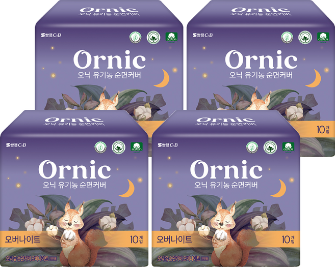 오닉피노 커버 생리대 날개형, 오버나이트, 10개입, 4개