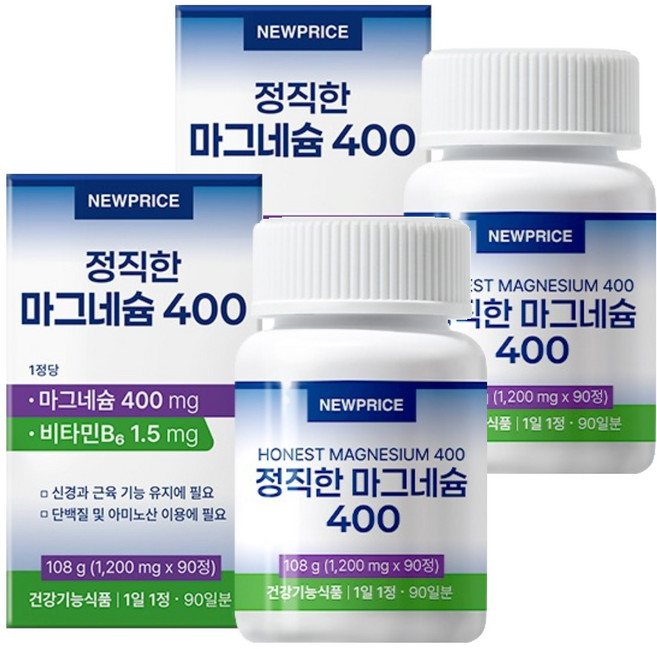뉴프라이스 정직한 마그네슘 400 108g, 2개, 90정