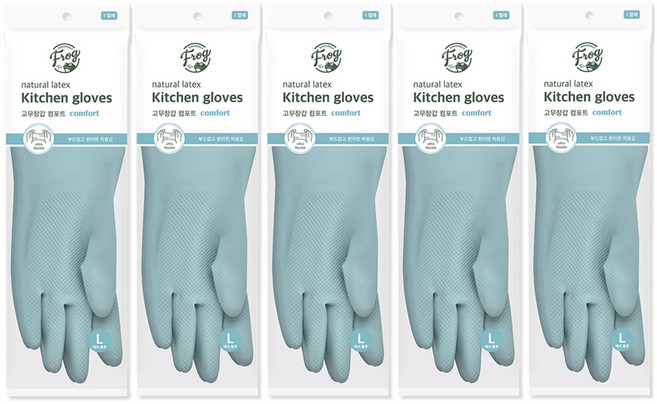 프로그 라텍스 컴포트 고무장갑, 애쉬블루, 대(L), 5세트