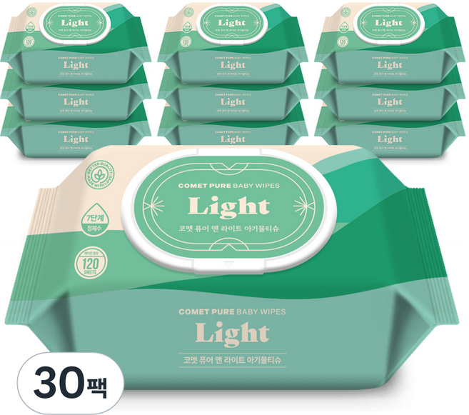 코멧 퓨어 라이트 아기물티슈 캡형, 120매, 30개
