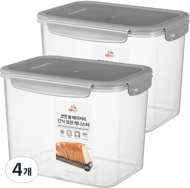 코멧 홈 국내생산 베이커리 간식 보관 캐니스터 2개 세트, 4개