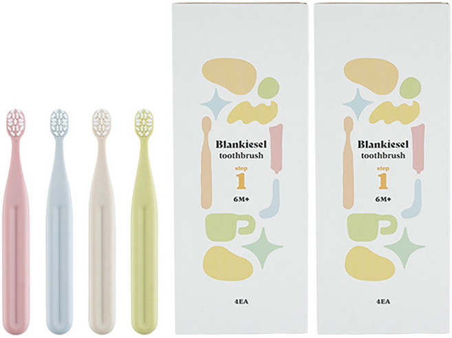 블랑키즐 영유아용 칫솔 세트 1단계, 아이보리 + 라임 + 스카이블루 + 핑크, 4개입, 2세트