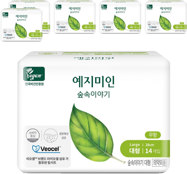 예지미인 숲속이야기 비오셀 생리대, 대형, 14개입, 6개
