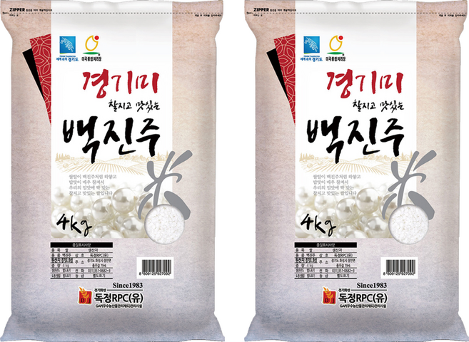 독정RPC 경기미 백진주 쌀, 상등급, 4kg, 2개