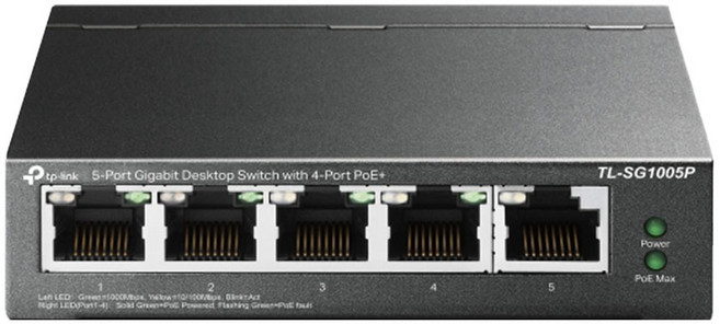 tp-link 5埠 Gigabit 桌上型交換器 含4埠PoE+, TL-SG1005P, 1個