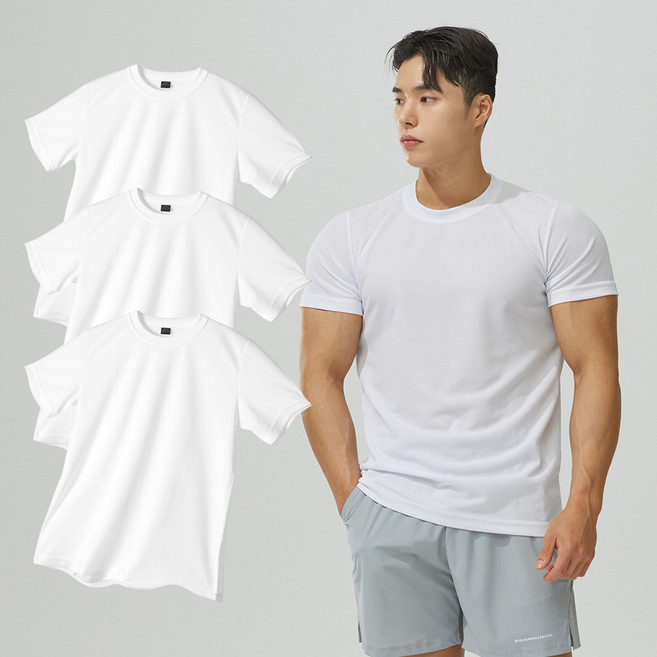 블랙몬스터핏 남녀공용 냉감 통기성 무지 쿨론 기능성 쿨 반팔 티셔츠 3p