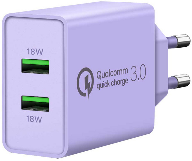 홈플래닛 36W 퀄컴 2포트 고속충전기, 퍼플, 1개
