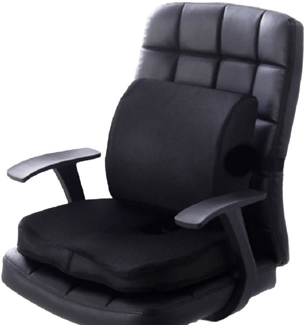 HONDONI M5-BK 新款4D護腰記憶靠墊加坐墊 人體工學曲面設計 透氣舒適, 暗黑色