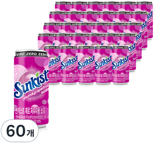 썬키스트 제로 자두자몽 소다, 190ml, 60개