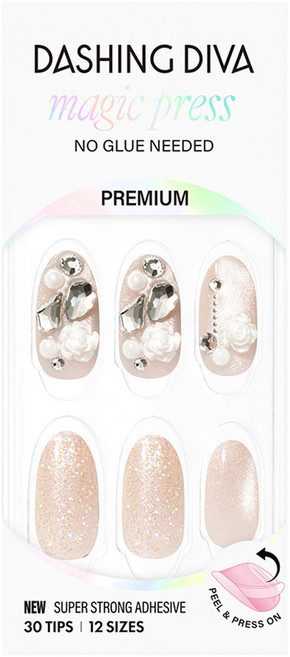 데싱디바 매직프레스 네일팁 로즈 피즈 아몬드, 누드, 1세트