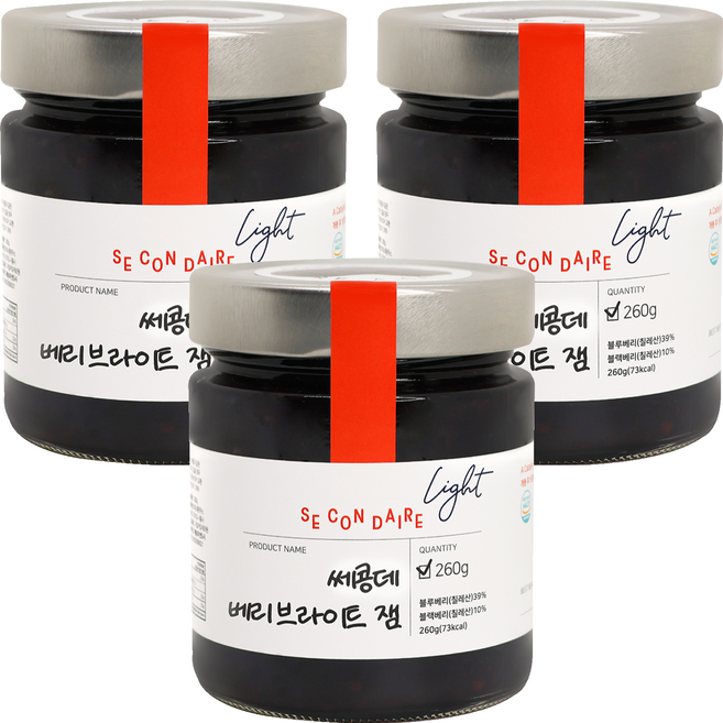 쎄콩데 저칼로리 Light 베리 브라이트 잼, 260g, 3개