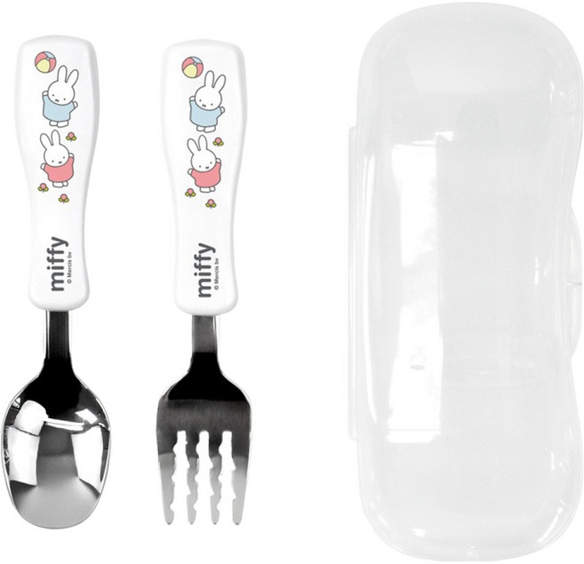 키친유 미피 꼬마 스텐 3종 세트, 혼합색상, 1세트, 스푼 + 포크 + 케이스