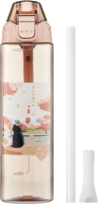 MARU 丸山製研 兩用水瓶 750ml 附環保吸管, 橘粉櫻, 1個