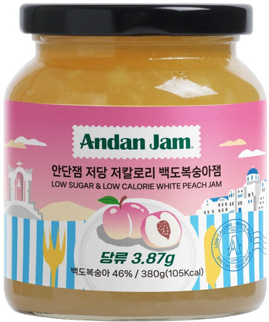 안단잼 저당 저칼로리 백도복숭아잼, 380g, 1개