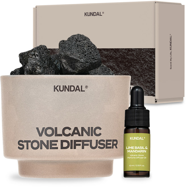 쿤달 볼케닉 스톤 퍼퓸 디퓨저 세트, 라임바질앤만다린, 10ml, 1개