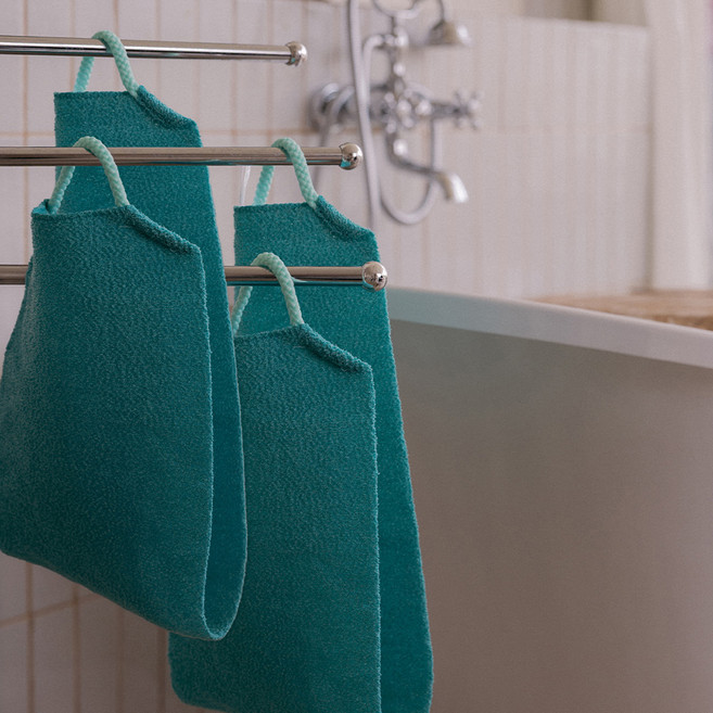 웨신 뱀부 손잡이 롱 샤워타월, 민트, 2개입, 1개